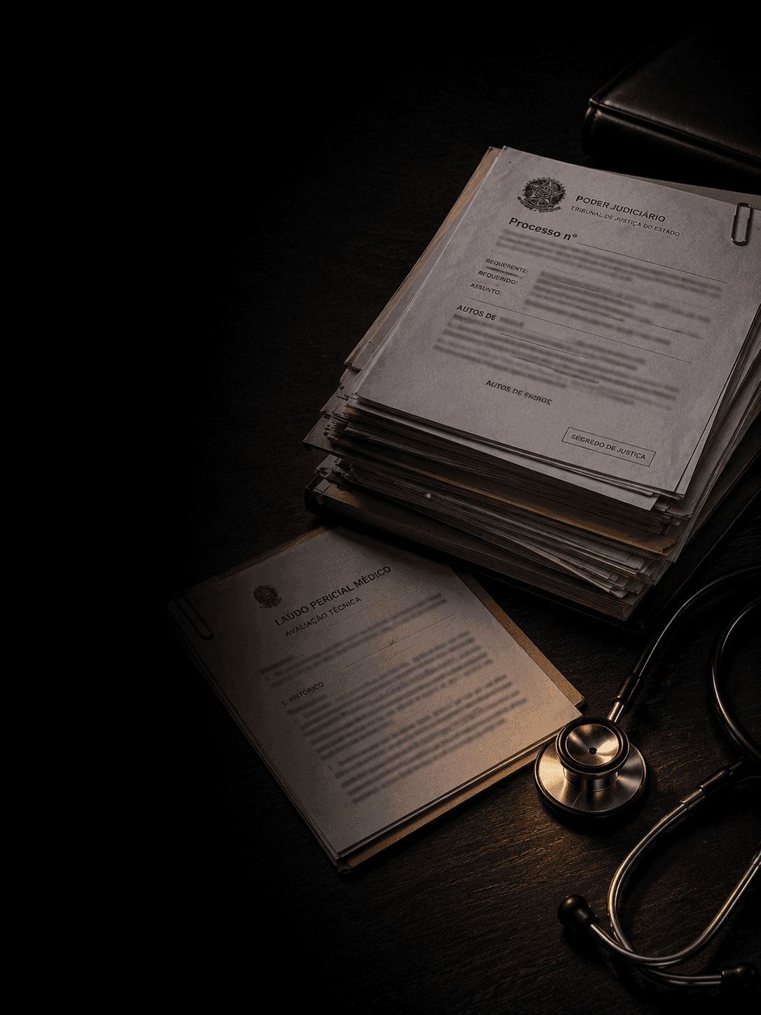 Autos de processo judicial e laudo pericial médico